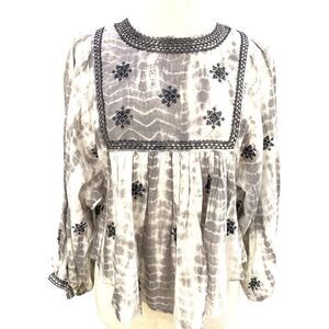 Zara woman gray white tie dye black embroidery gun metal color beads pleated